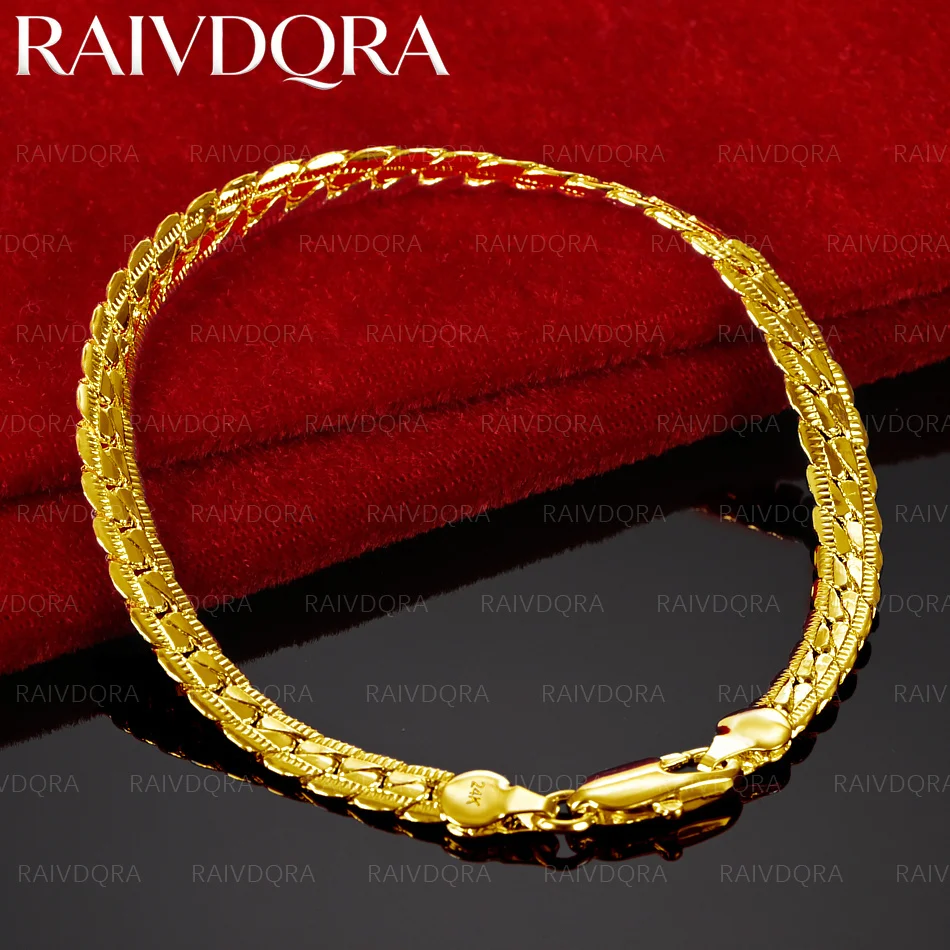 18K Gold Plated 6mm Geometric Side Chain Bracelet For Men's and Women's Fashion Jewelry Trendy Generous Party