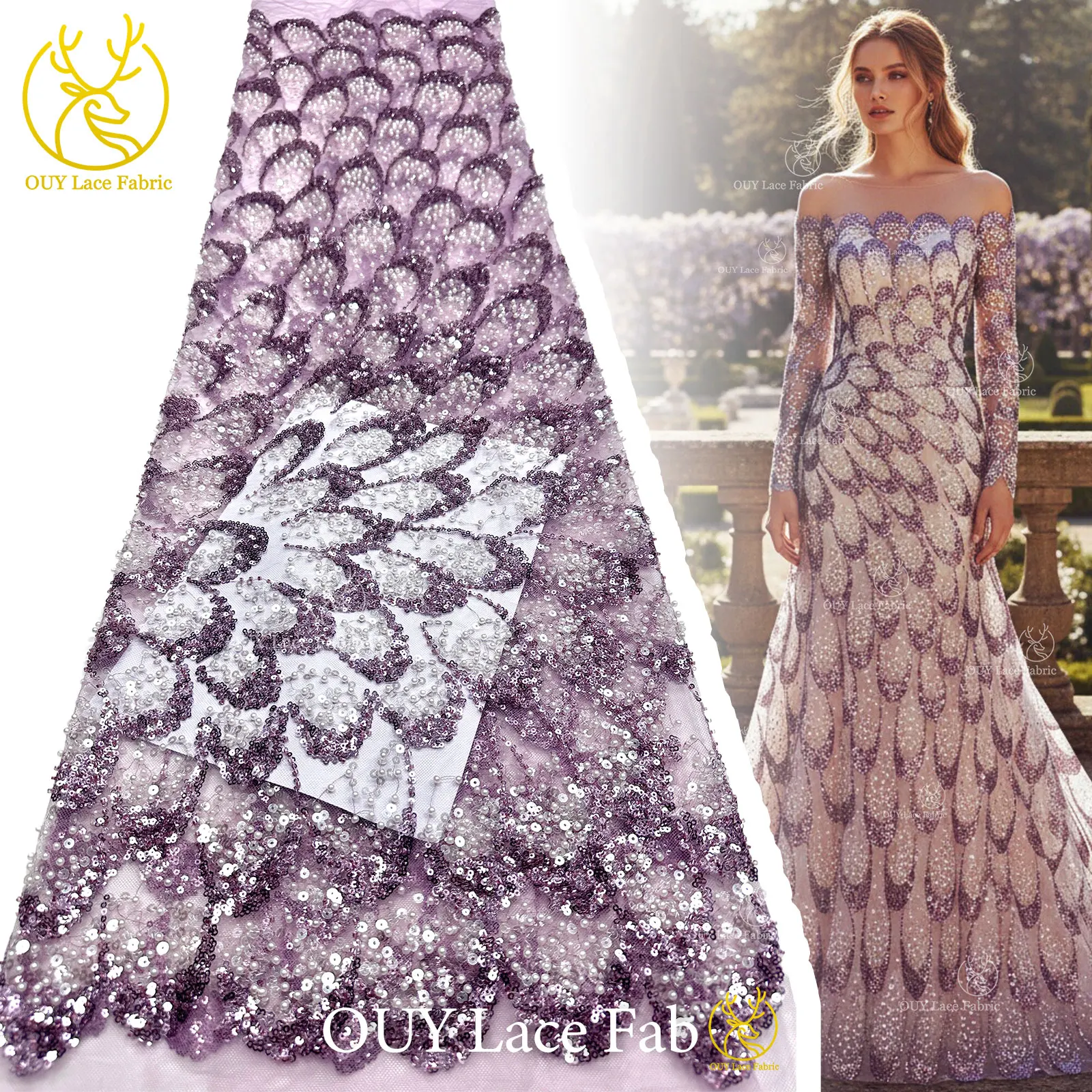 Luxury African Beaded Mesh Lace Fabric 2026 High Grade French Nigerian Sequins Embroidery Tulle Lace for Sewing Party Dresses