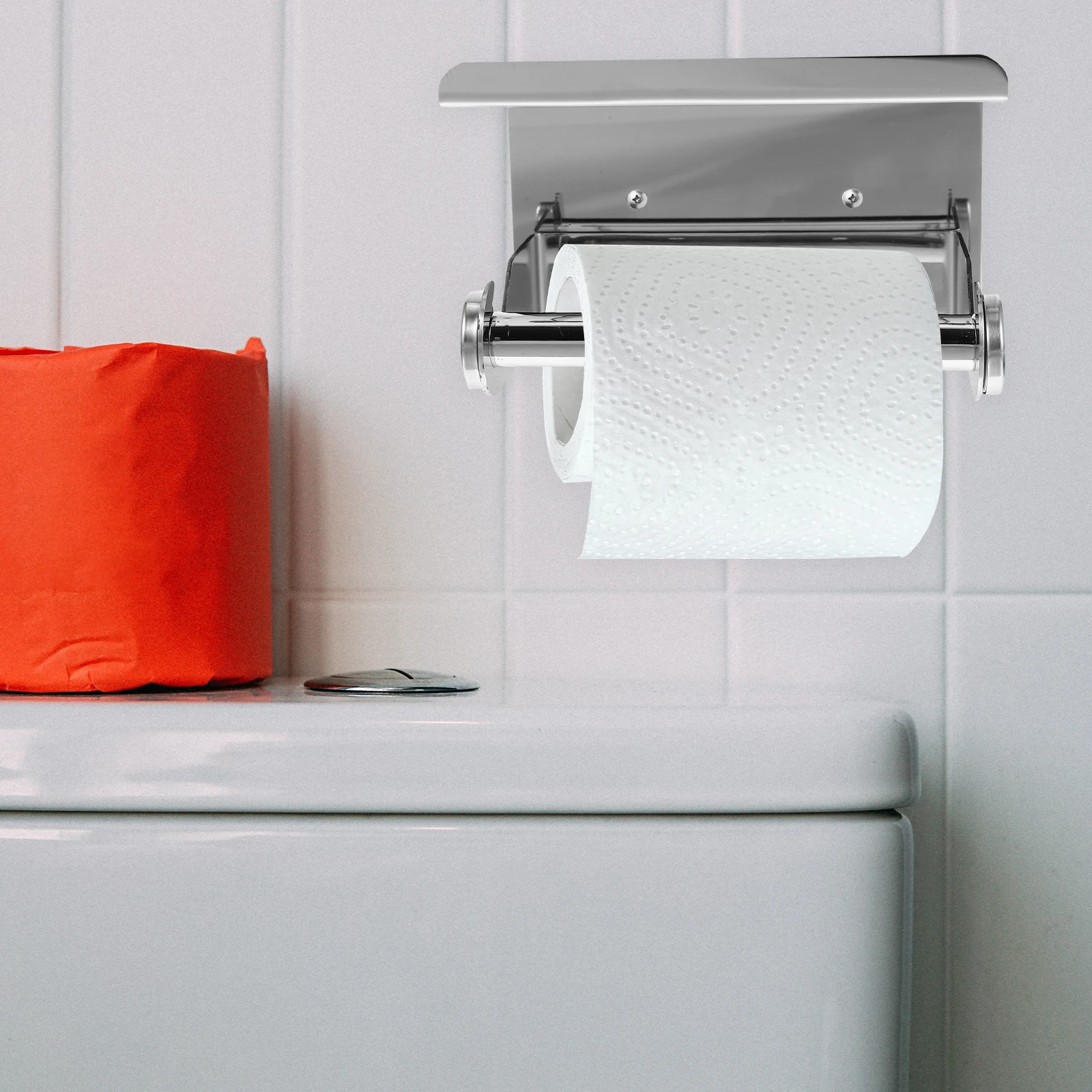 

Stainless Steel Toilet Paper Holder Shelf Design Wall Mounted Roll Storage Rack Bathroom Accessory Rust Resistant