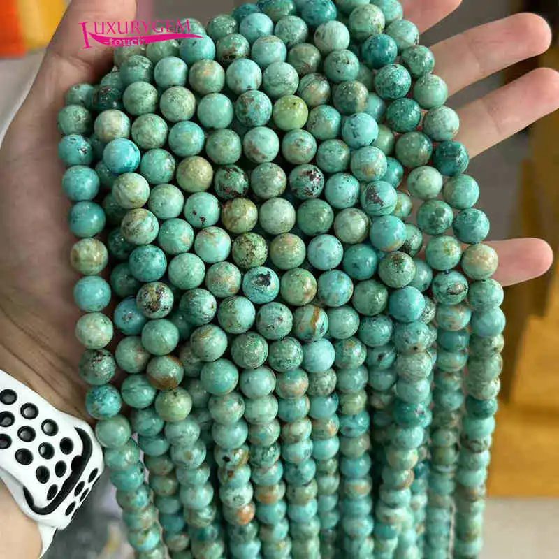 Natural Turquoises Stone 6/8/10mm DIY Loose Beads Smooth Round Shape Jewelry Accessories 15 Inch wa13