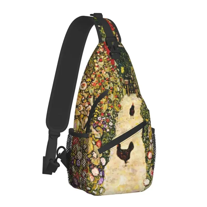 Garden Path With Chickens Sling Crossbody Chest Bag Men Cool Gustav Klimt Painting Art Shoulder Backpack for Travel Cycling