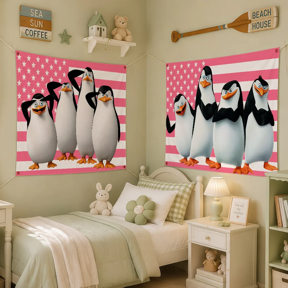 Adventure Cartoon T-The Penguins Of Madagascar Flag Flag Room Dorm Camp Party Bar Wall Hogar Home Decor Banner Wall Hanging
