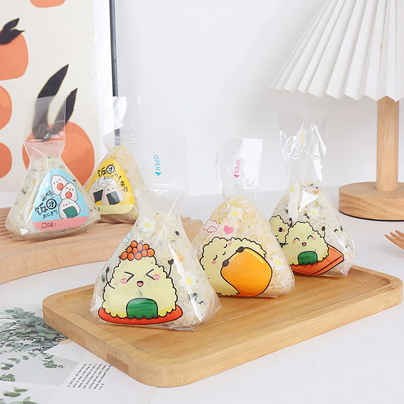 100Pcs Lovely Cartoon Triangle Rice Ball Packing Bag Seaweed Onigiri Sushi Making Mold Tools Bento Accessories