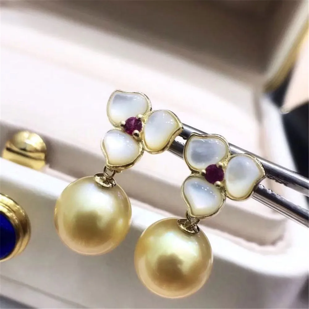 

DIY Pearl Accessories G18K Gold Earrings Female Empty Support Beimu Small Flower Earrings Empty Support 8-11mm Round Beads G287