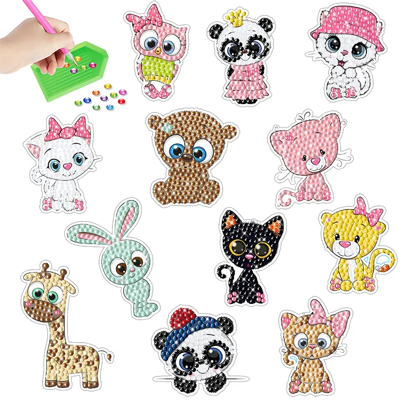 

Наклейки с мультяшными животными, ручная работа, сделай сам, алмазная живопись, случайные наклейки на стену, детские наклейки, декоративные круглые бриллианты