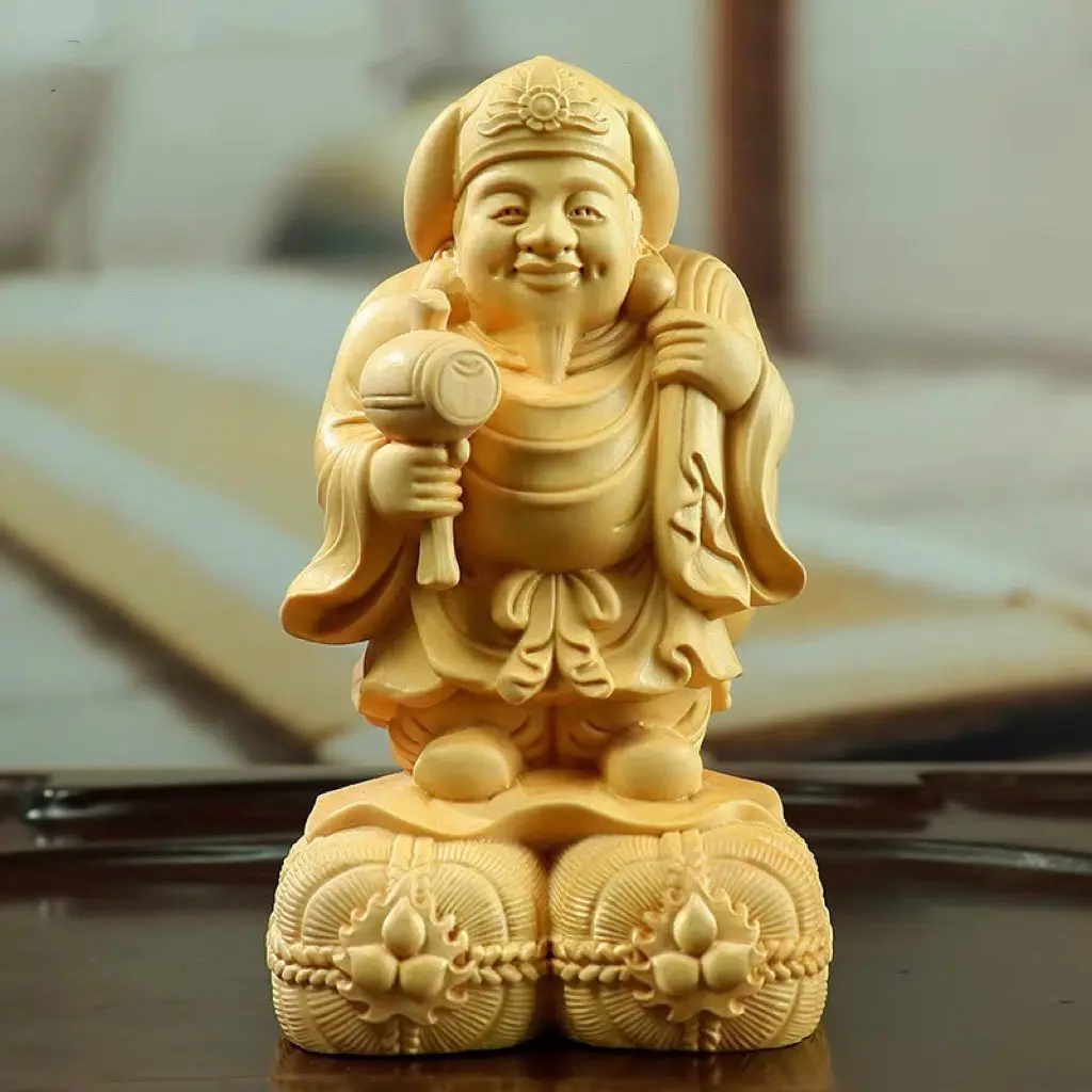 

Huangyang Wood Carving Ornaments Creative Big Black Buddha Gate Protector God of Seven Blesss God of Wealth Gifts Office Crafts