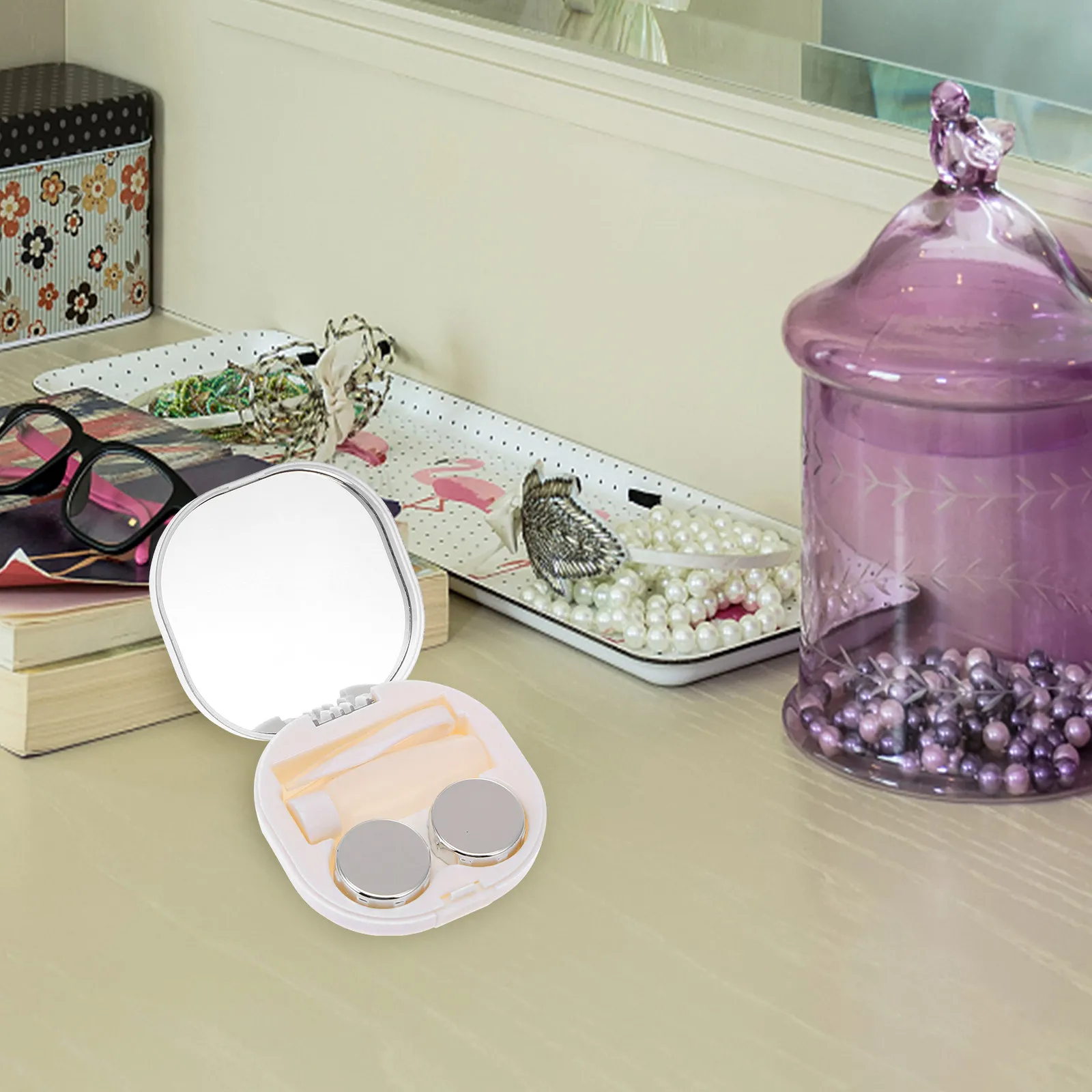 

Набор портативных футляров для линз со стразами: маленький легкий кейс для хранения, зеркало, пинцет, аппликатор, флакон для раствора, держатель для линз