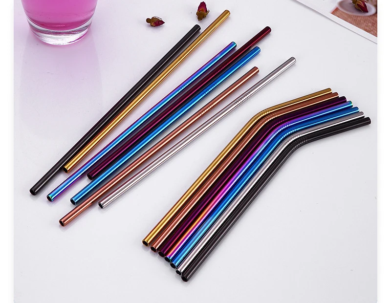 

50pcs Set, Colorful Stainless Steel Straw with Brush, Reuseable Metal Straws, Straight and Bent, Environmental for Drink,