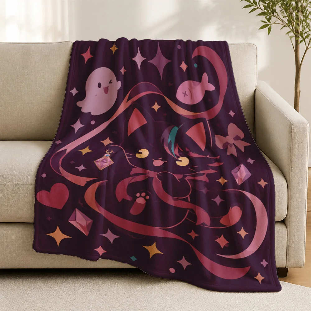Cute Halloween Ghost Candy Throw Blanket for Sofa Decor Plush Fleece Cozy Purple Whimsical Throw for Fall Party