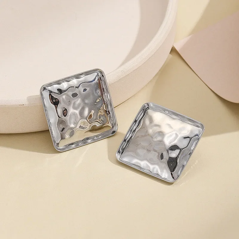 Simple Geometric Square Hammered Metal Earrings For Women Party Holiday Fashion Jewelry Ear Accessories CE161