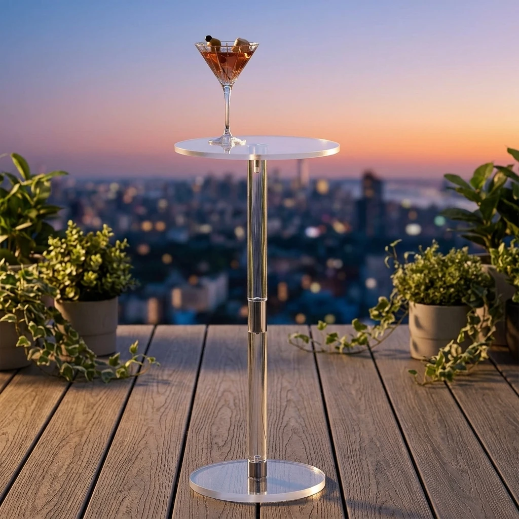 Acrylic Drink Table for Small Spaces, Clear Modern Round End Table, Sturdy Acrylic Coffee Table for Living Room & Bedroom
