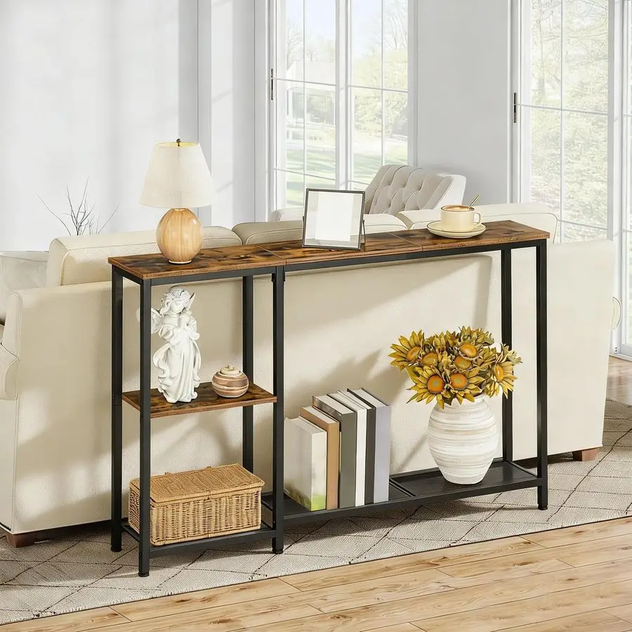 

Narrow Console Table, Sofa Table, 44.9 Skinny Entryway Behind Couch Table with Storage Shelves, Long Hallway Table for Living Ro