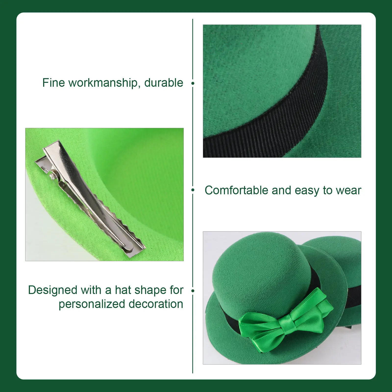

4Pcs Shamrock Headdress Green Mini Hat Hair Clips St Patricks Day Party Costume Accessories Hair Decorations Mini Hat Hairpins
