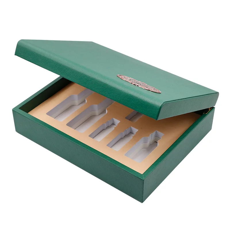 Aangepaste verpakking Batch PU-leer Groen Flip Cover Box INS Huidverzorging Cosmetische Set Box