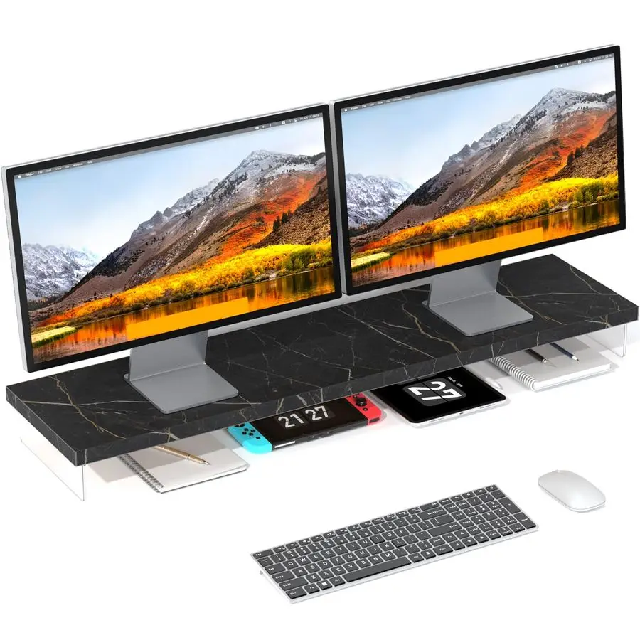 

Monitor Stand Riser, 40 Large Computer Monitor Stands for 2 Monitors, Wooden Desktop Organizer Shelf for Office Desk Computer,