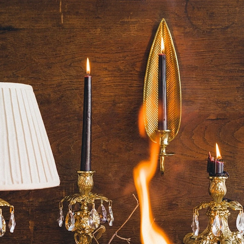 ‌Brass Wall Candle Holder, Artificial Banana Leaf Hanging Candle, Background Wall Decor, Hotel & Home Decorative Art Piece