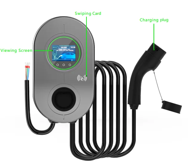 

American 7KW Commercial EV Wall-mounted Charging Station 120V 48A Type 1 Swipe Access Compatible New IP55 Wallbox Tesla GB Model