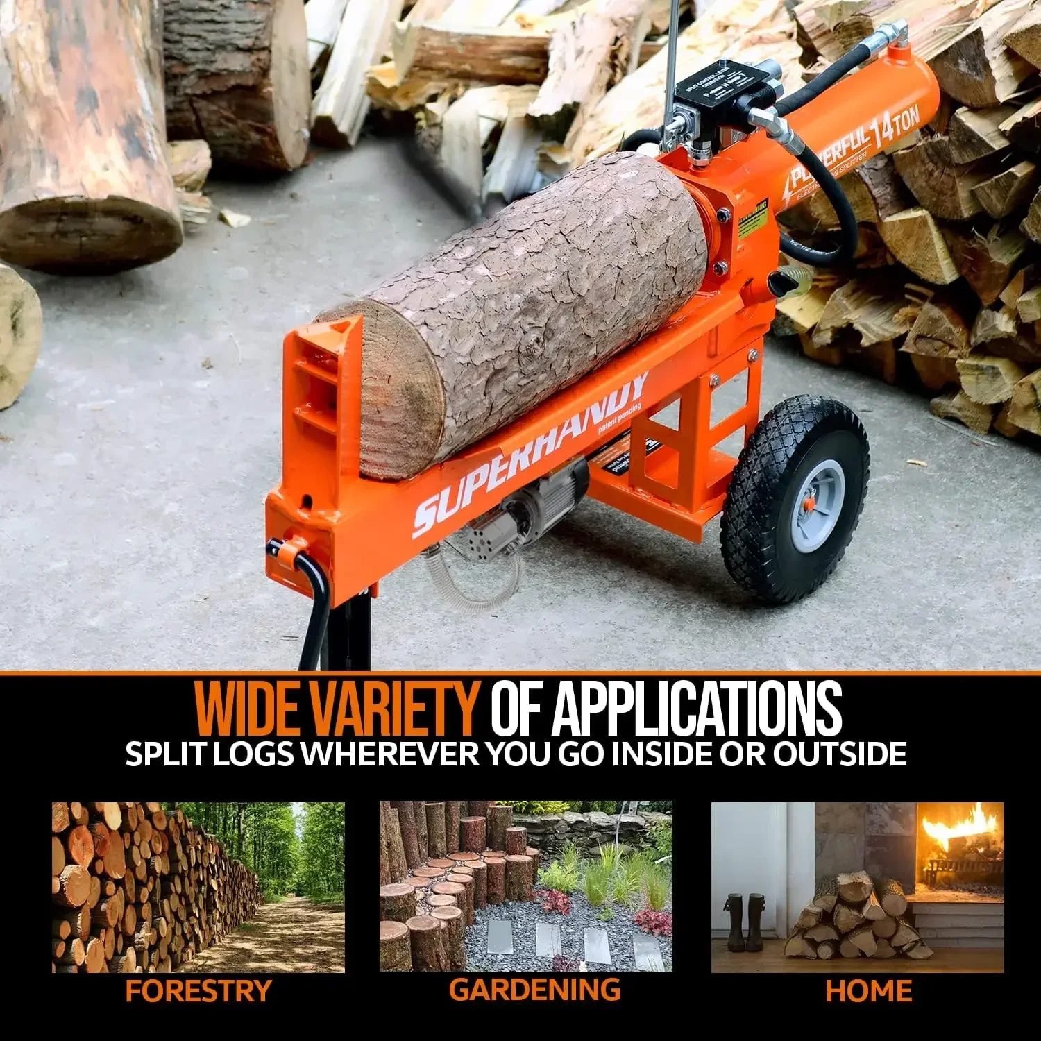 SuperHandy Log Splitter المحمولة الكهربائية 14 طن الإرجاع التلقائي السريع نظام رام الهيدروليكي مضخة تروس بوكر 2.5eHP