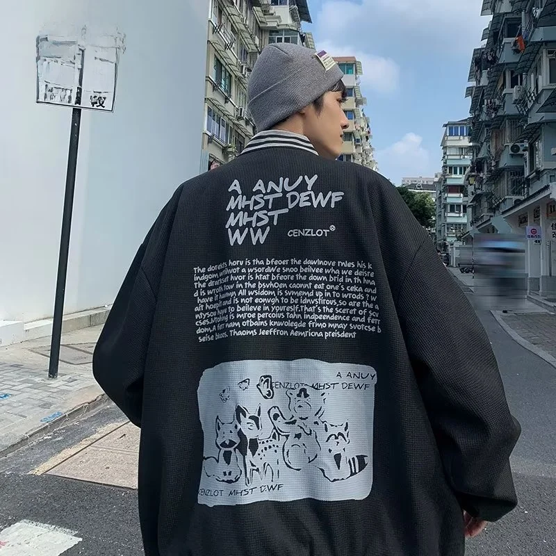 

Мужская бейсбольная куртка на весну и осень в гонконгском стиле, свободного кроя, с принтом, из полиэстера, винтажная, с бейсбольным воротником, с длинными рукавами, верхняя одежда