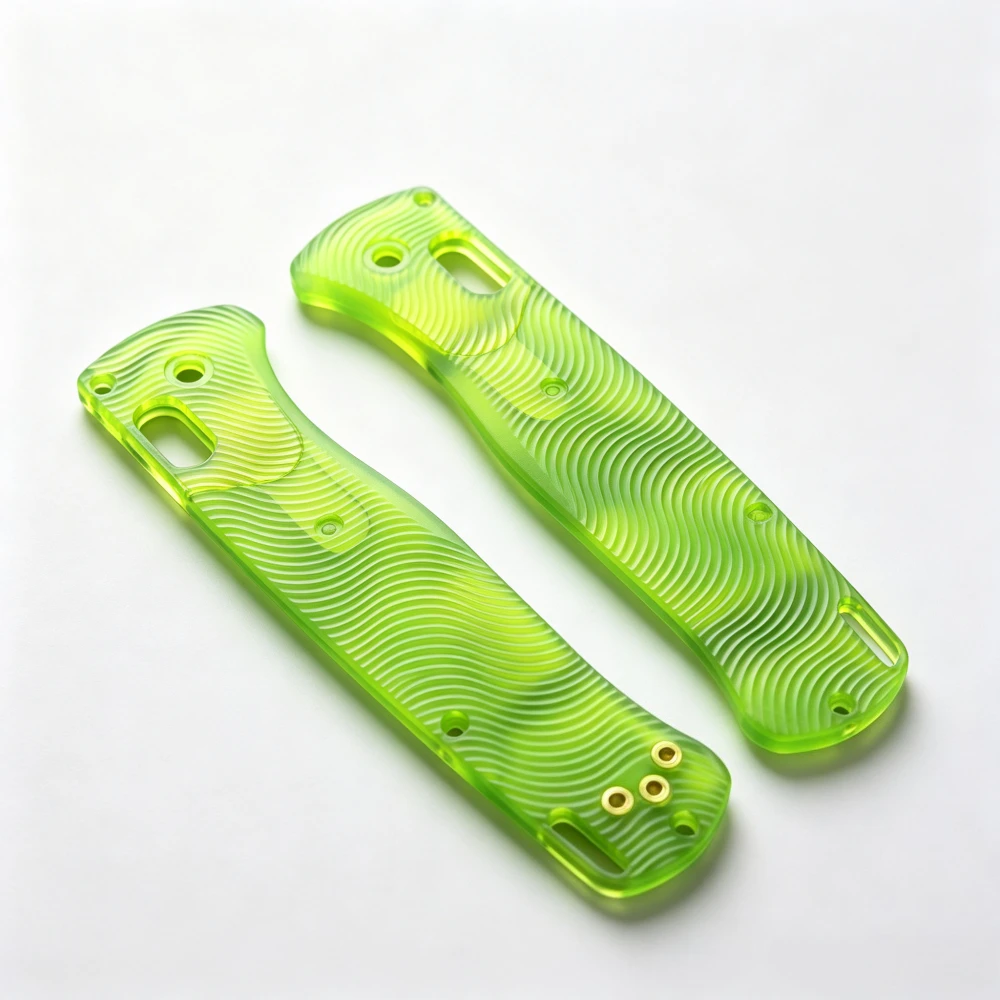 Exquisite Wavy Grain Transparent Green PEI Handle Scales for 535 Pocket Knife Modification Grips