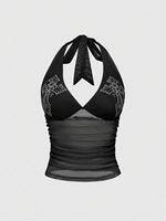 Summer new fashion halter top collard sleeveless slim strapless vest sleeveless halter top Cool girl rock Goth street style Y2K