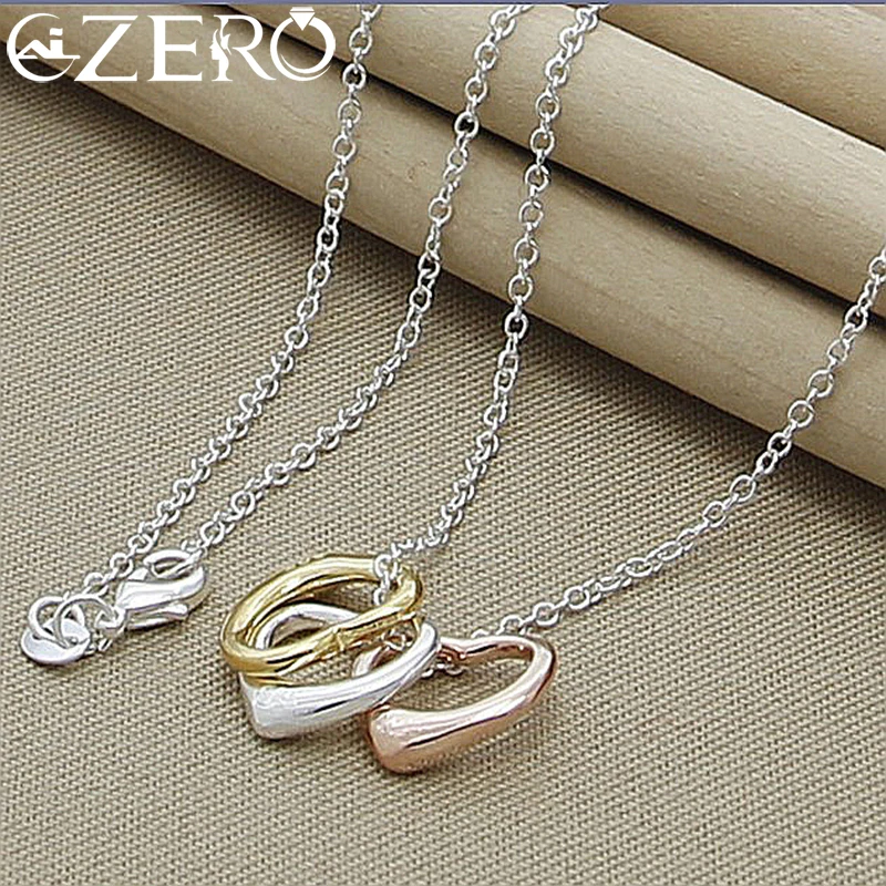 ALIZERO 925 Sterling Silver Rose Gold Tricolor Heart Pendant Necklace For Women Engagement Party Jewelry Wedding Gifts