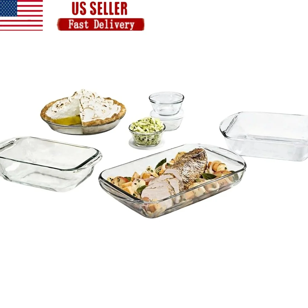 

10 Piece Glass Bake Set Oven Safe Baking Dish Cake Pie Loaf Custard Cups Microwave Dishwasher Safe Kitchen Essentials