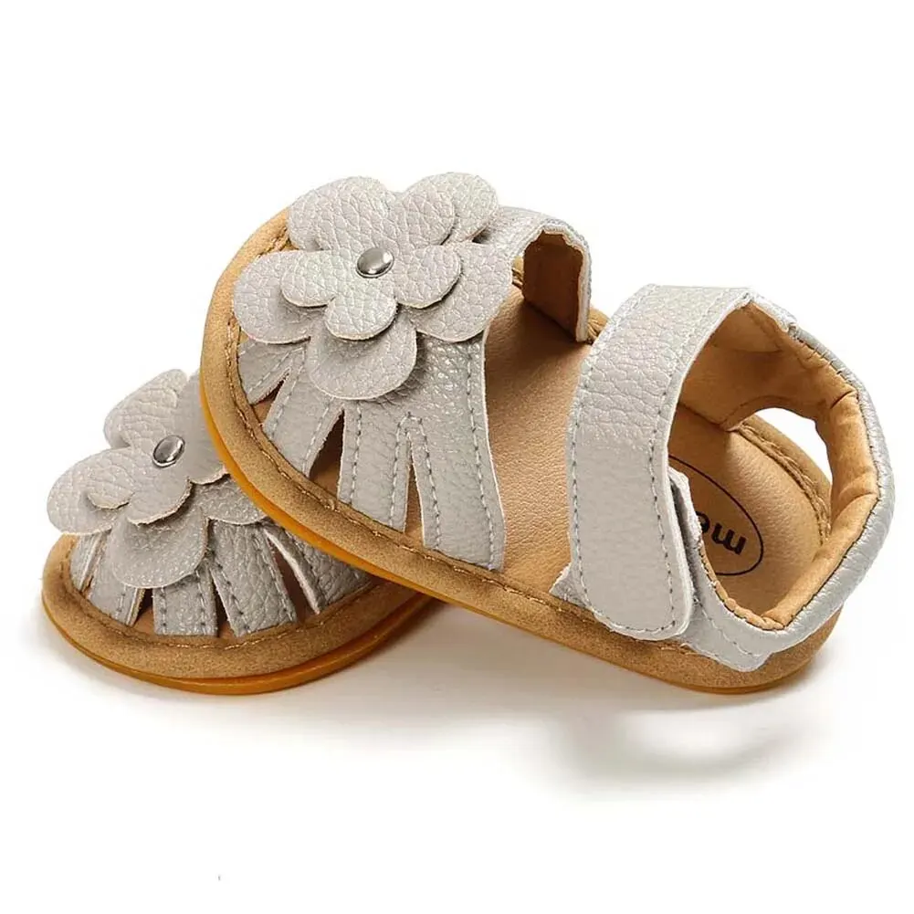 Meckior 2024 Summer Baby Beach Sandals Flat Flower Rubber Sole Anti-Slip Newborn Toddler Crib First Walkers Baby Girls Shoes