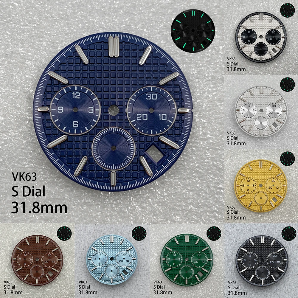 

31.8mm S Logo Panda Oak Dial Fit VK63 Movement Green Luminous High-Quality Watch Modification Accessories