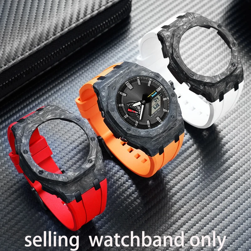 DIY Strap and Case Integration for Casio GA2100/210/GA-B2100 Modified Composite Carbon Fiber Case Rubber Strap Set Men's Strap B