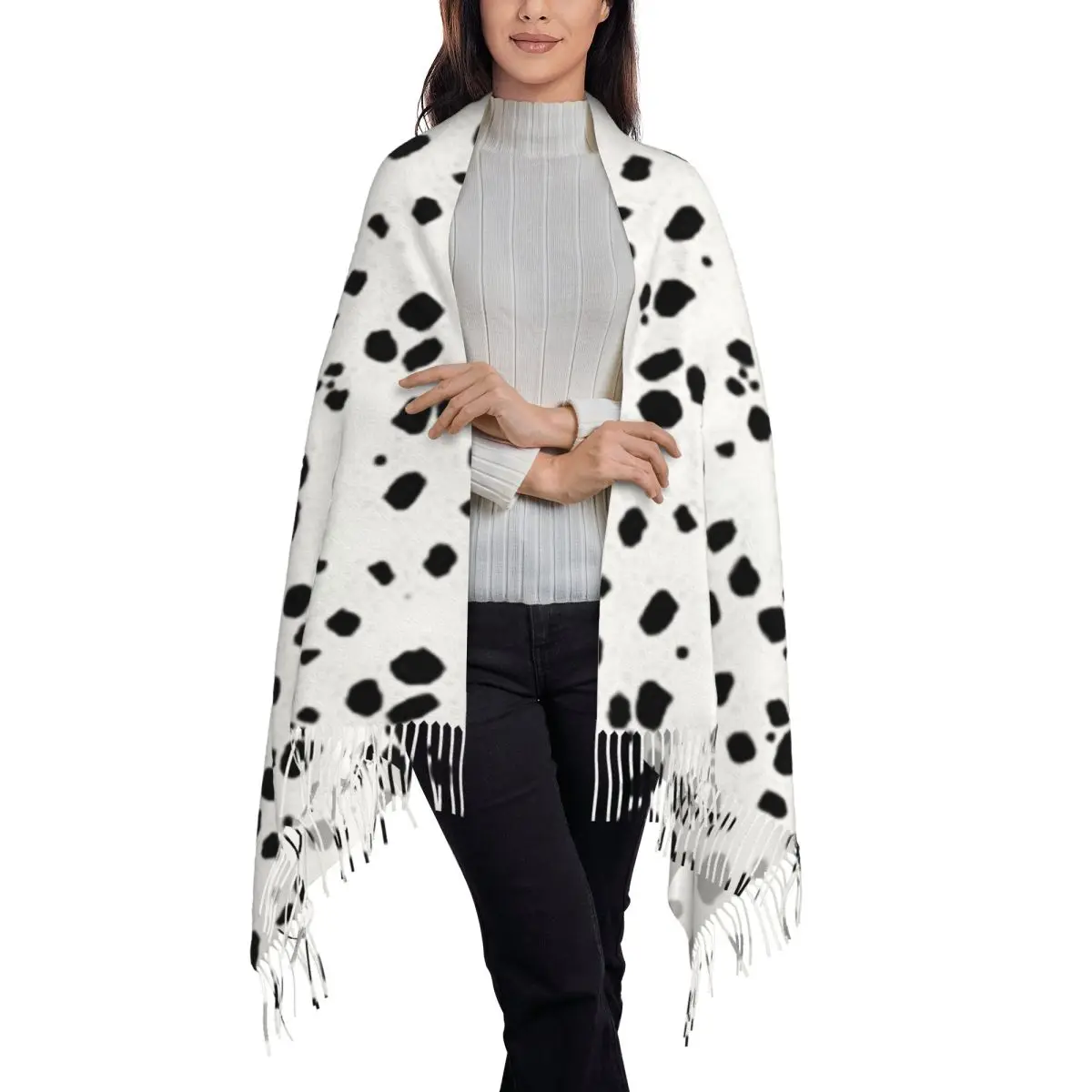 Cute Spots Dots Dalmatian Dog Print Scarf Tassel Scarves Women Soft Warm Shawls and Wraps Large Fall Winter Shawl Wrap