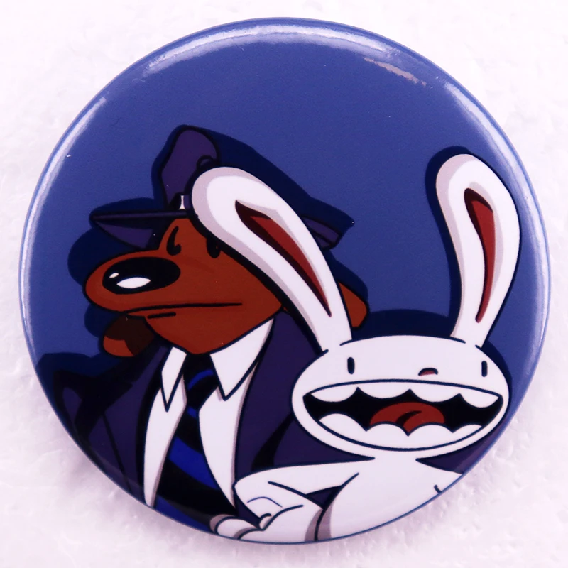 Dog Detective Sam and His Bunny Helper Max Badge Retro Manga Comic Button Pin Brooch Jewelry Gifts