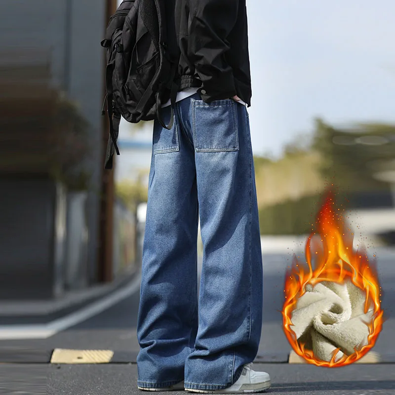 شتاء جديد الصوف الرجعية الجينز شارع العليا العصرية فضفاضة الدافئة سميكة مستقيم الدينيم السراويل الشباب موضة تنوعا السراويل اليومية