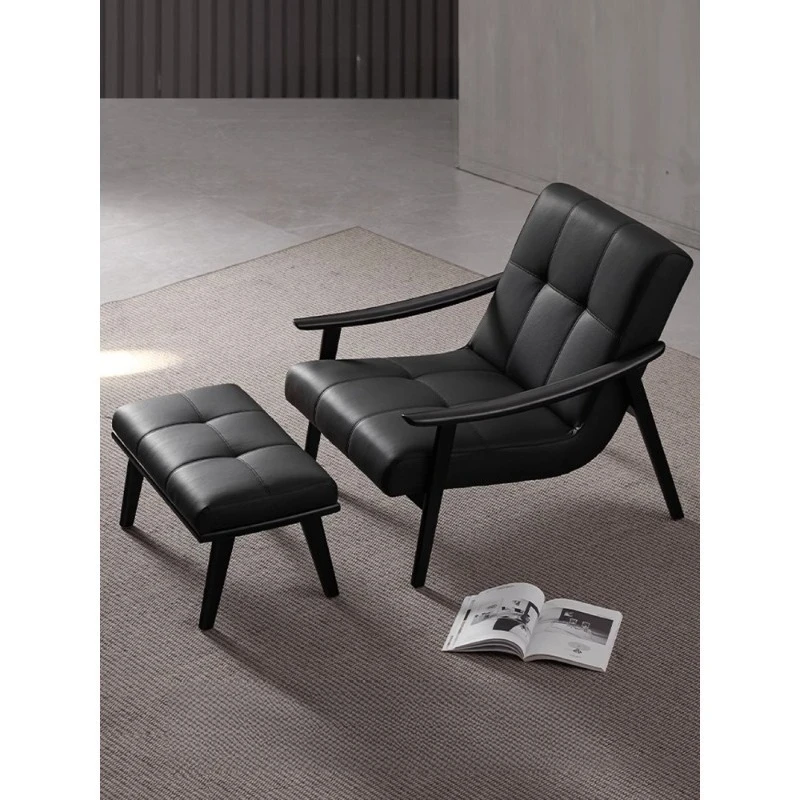 

Italian minimalist leather single sofa light luxury high-end single chair high-end black leisure chair