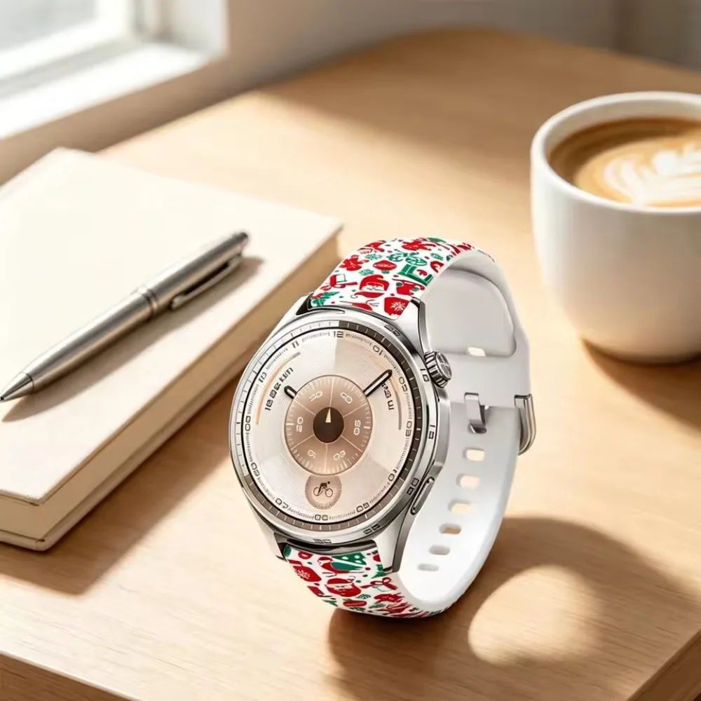 20mm 22mm Christmas Style Soft Silicone Strap for Huawei Watch 5 4 GT7-6-5-4 Pro 46mm Replace Wristband for Amazfit GTR4/Bip Max
