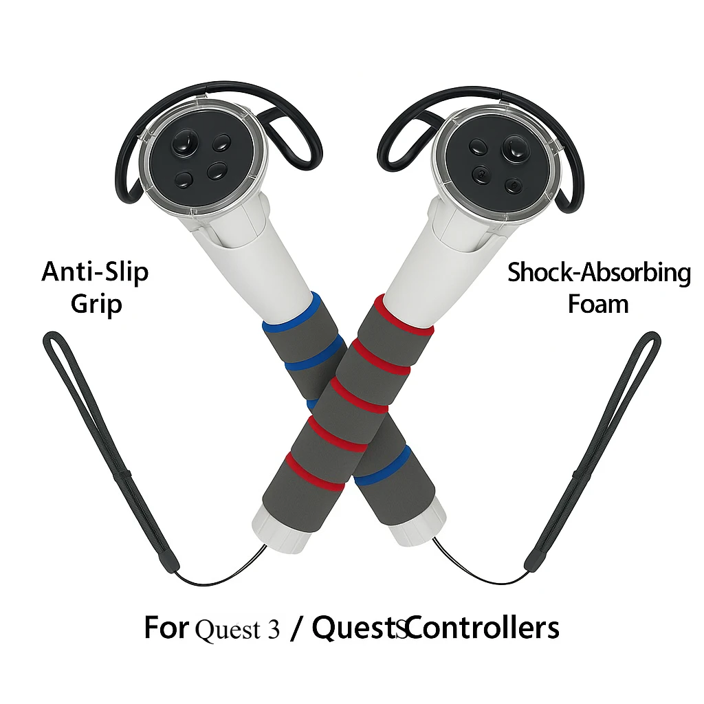 VR Extended Controller Grips for Meta Quest 3/3S – Comfortable Anti-Slip Handle Covers with Wrist Straps for Enhanced Gaming
