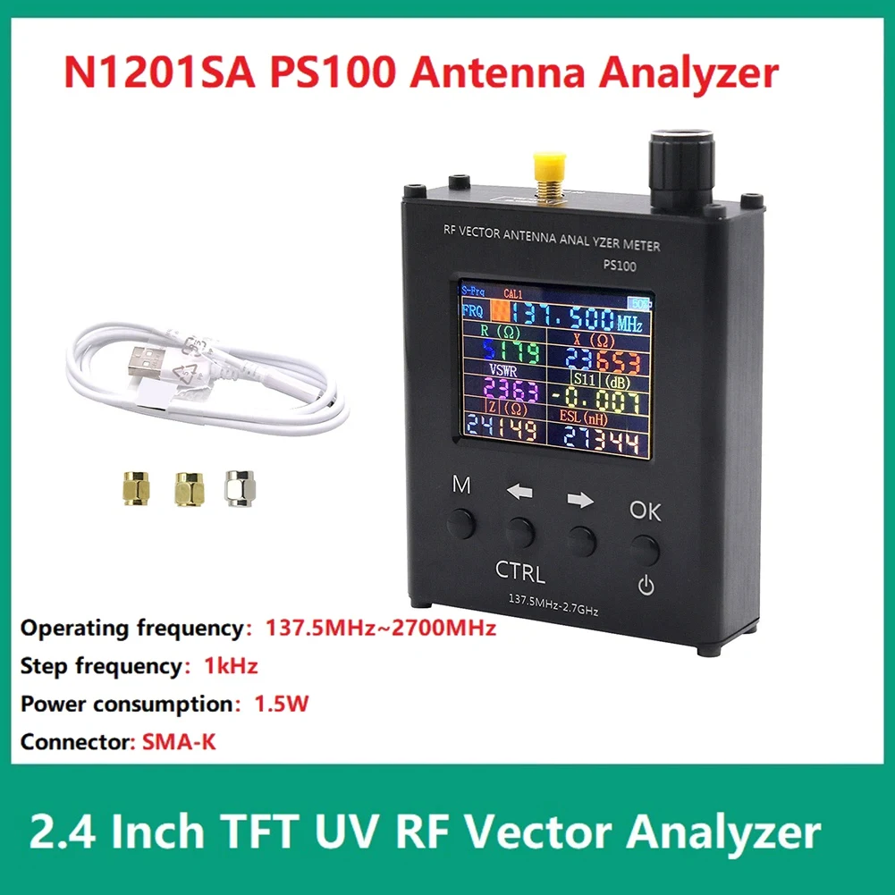 N1201SA PS100 137.5MHz-2.7GHz Antenna Analyzer 2.4 Inch TFT UV RF Standing Wave Meter Tester SMA-K RF Vector Analyzer