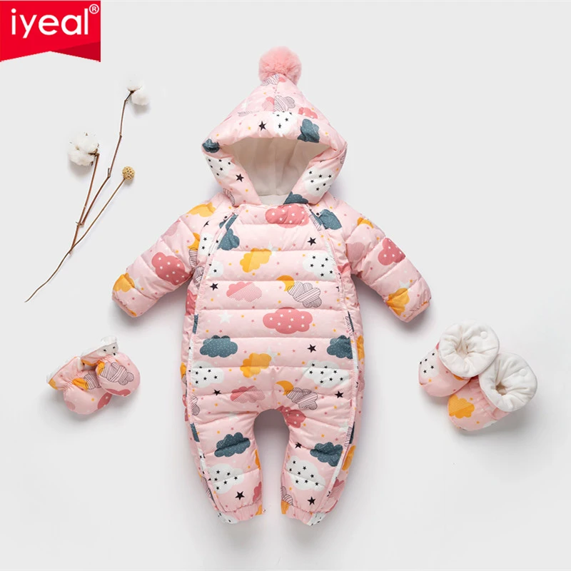 

IYEAL Newborn Romper Baby Boys Girls Overalls Toddler Coats Baby Clothes Winter Snowsuit Plus Velvet Duck Down Jumpsuit 0-3 Yrs