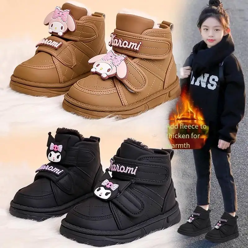 Kawaii Cartoon Kuromi Girl Cotton Boots Winter Child Velvet Cotton Shoes Girl Keep Warm Sanrios Soft Comfortable Anime Figure