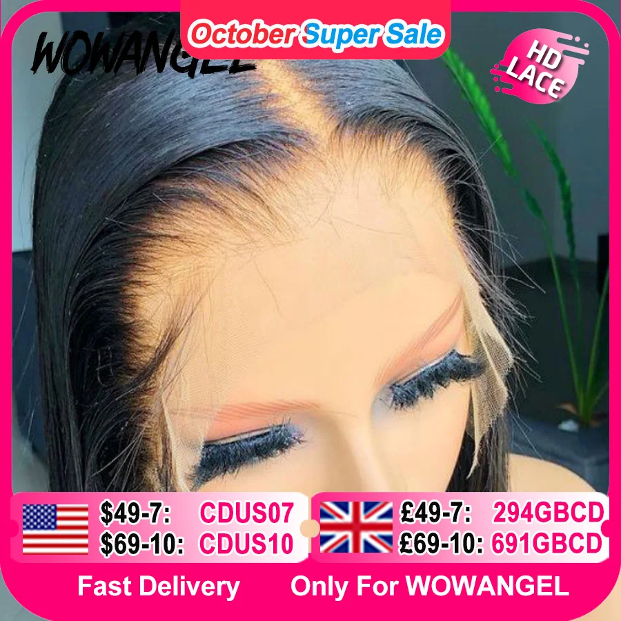 Wow anjo skinylike real hd perucas dianteiras do laço curto bob peruca corte sem corte peruca 13x4 hd laço frontal perucas de cabelo humano pré arrancado sem cola