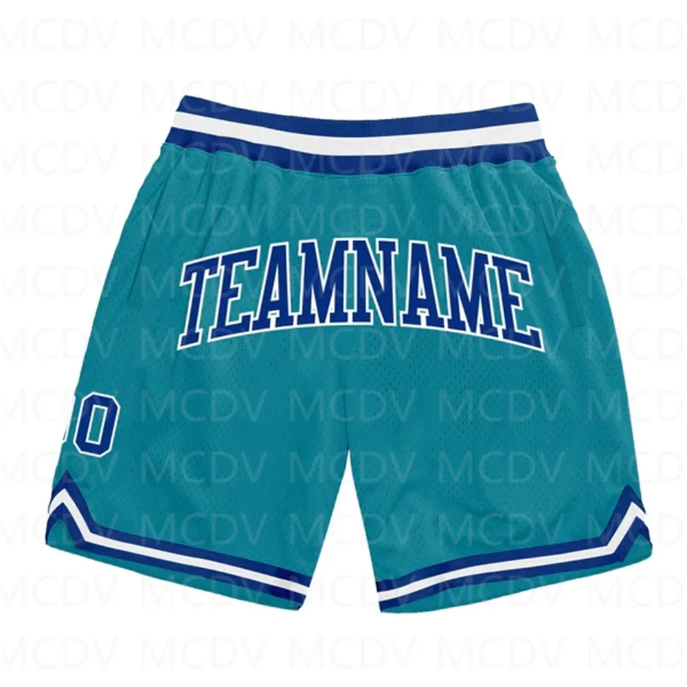 Custom Teal Purple-White Authentic Throwback Basketball Shorts 3D All Over Printed Men\'s Shorts Quick Drying Beach Shorts