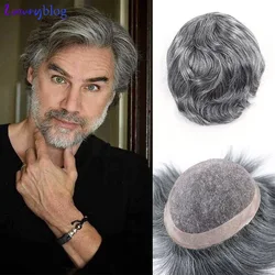 Grey Human Hair Prosthsis Breathable Mono Lace Mens Wig System Toupee for Men Hairpiece Natural Hairline Male Wig Unit