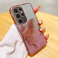 3D Cartoon Butterfly Quicksand Phone Case For Samsung Galaxy S24 Ultra S23 FE S22 S21 S20 S10 Plus Note 20 Plating Glitter Cover