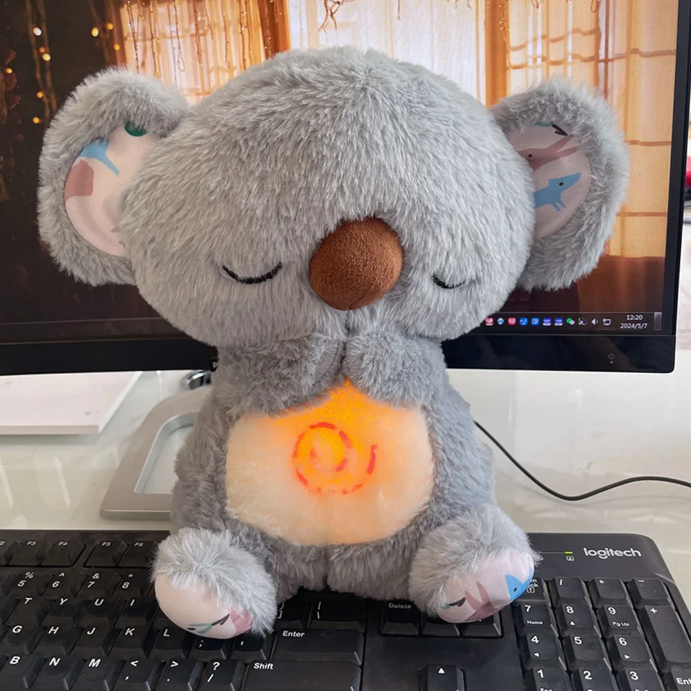 Cute Fluffy Soothing Koala Calming Anxiety Relief Breathing Music Koala Bear Toys Sleep Buddy Plush Doll with Sound and Lights