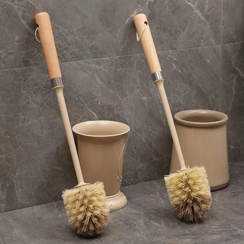 WOOD Handle Toilet Brush Double-Sided Elbow No Dead Corners Cleaning Squatting Sink Cleaning Brush Bathroom Accessories