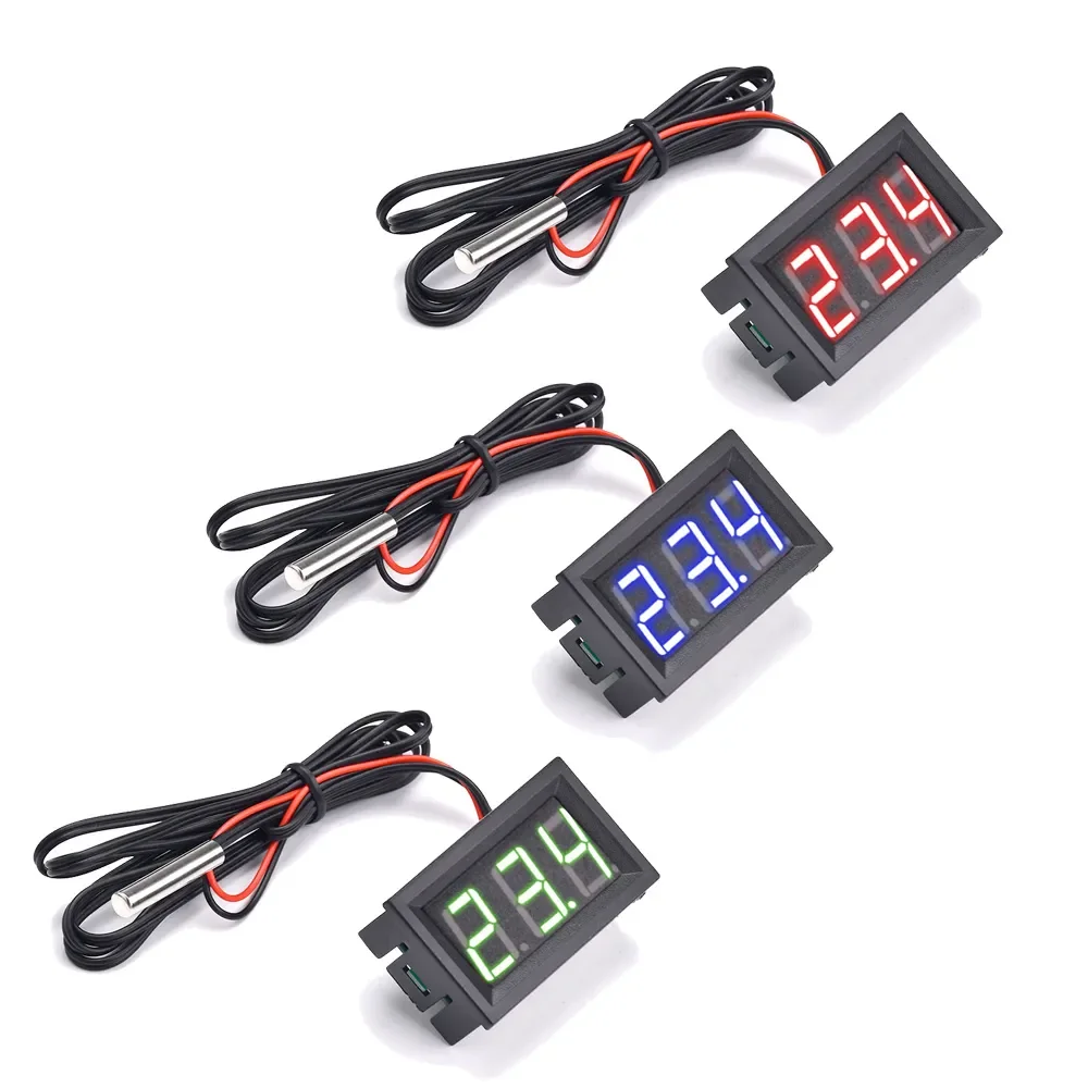 DC4~30V Miniature LED Digital Thermometer for Automotive Temperature Monitor with Temperature Probe, Measuring Range -50-120°C