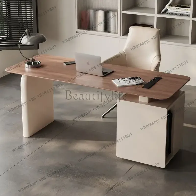YJ Cream Desk Light Luxury Modern Solid Wood Simple Writing Desk Computer Desk Minimalist Office Table for Home Study