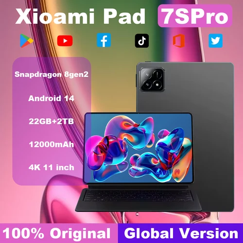 2025 New7S Pro 오리지널 글로벌 에디션 태블릿 PC 패드, 스냅드래곤 8gen2 HD, 4K, 22GB + 2TB, 안드로이드 14, 5G 태블릿, 듀얼 SIM 와이파이 