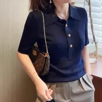 Short-sleeve T-shirts Women Leisure Vintage Pure Chic BF Office Lady Knitted New All-match Popular Korean Style Simple L183