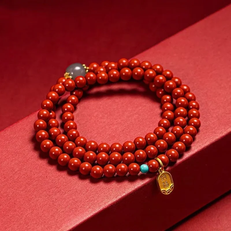 Hot Selling Natural Hand-carved 108 Cinnabar Beads Bracelet Fashion Jewelry Bangles Accessories Men Women Lucky Gifts
